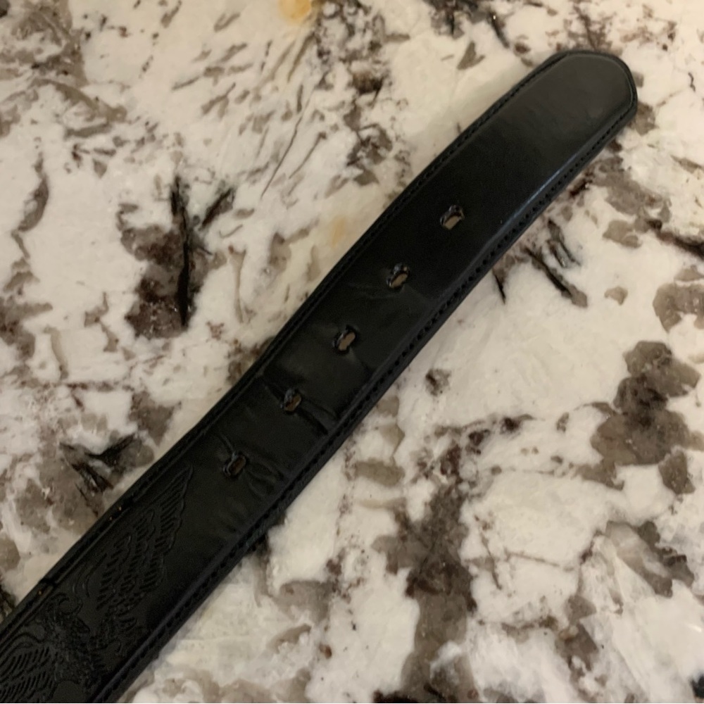 Mens Genuine Black Leather Embossed with Eagle & USA  - Silver-tone Buckle 34/36 - Picture 10 of 13